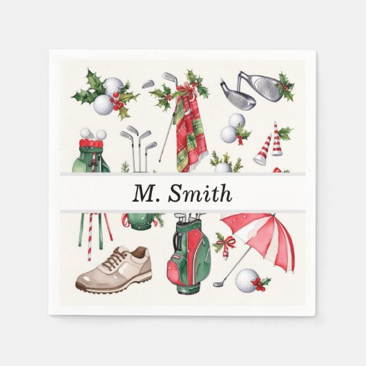 ゴルフ機器クリスマスデコレーションゴルファーパーティー スタンダードカクテルナプキン (正面)