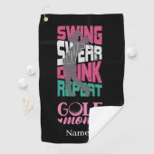 ゴルフ母スイング誓いブラックで繰り返し ゴルフタオル (インサイチュ)