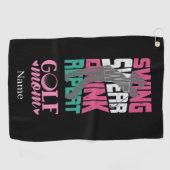 ゴルフ母スイング誓いブラックで繰り返し ゴルフタオル (横)