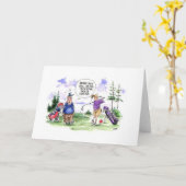 ゴルフ漫画の挨拶状: 女性ティー カード (黄色い花)