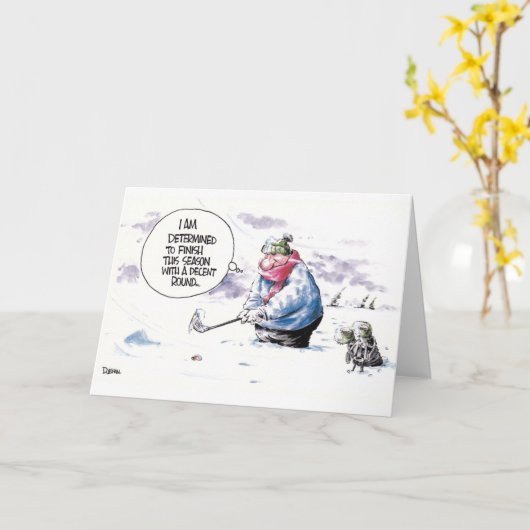 ゴルフ漫画の挨拶状: 定められる終わることを カード (黄色い花)