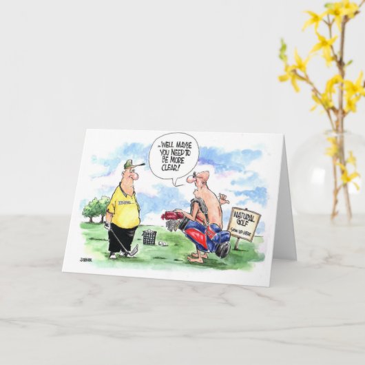 ゴルフ漫画の挨拶状: 自然なゴルフ カード (黄色い花)