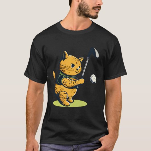 ゴルフ猫パパメンズゴルファーのクラブボールパッティング Tシャツ (正面)