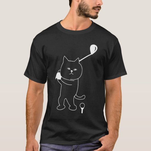 ゴルフ猫パパメンズゴルファーのクラブボールパッティング Tシャツ (正面)