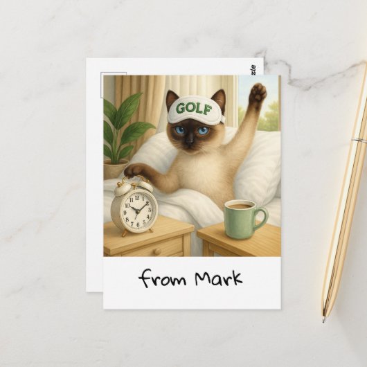 ゴルフ猫好きがベッドにいる ポストカード (正面/裏面インサイチュ)