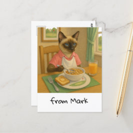 ゴルフ猫好きが朝食を食べている ポストカード