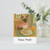 ゴルフ猫好きが朝食を食べている ポストカード (スタンド正面)