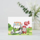 ゴルフ用ゴルフバッグカート付きメリークリスマス シーズンポストカード (スタンド正面)