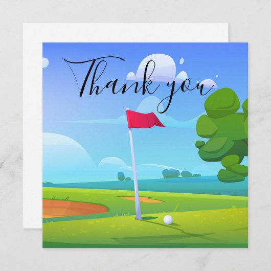 ゴルフ用旗とボールを有するゴルファー用サンキューカード (正面/裏面)