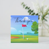 ゴルフ用旗とボールを有するゴルファー用サンキューカード (スタンド正面)