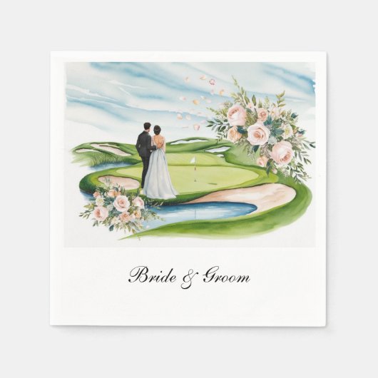 ゴルフ用結婚テーマのゴルフ場 スタンダードカクテルナプキン (正面)