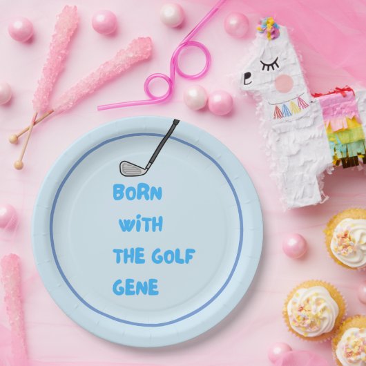 ゴルフ男の赤ちゃん生まれを青色にしたゴルフ遺伝子   ペーパープレート (パーティー)
