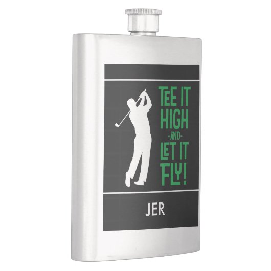 ゴルフ男らしティー引用文かわいいモノグラムブラックグリーン フラスク (右)