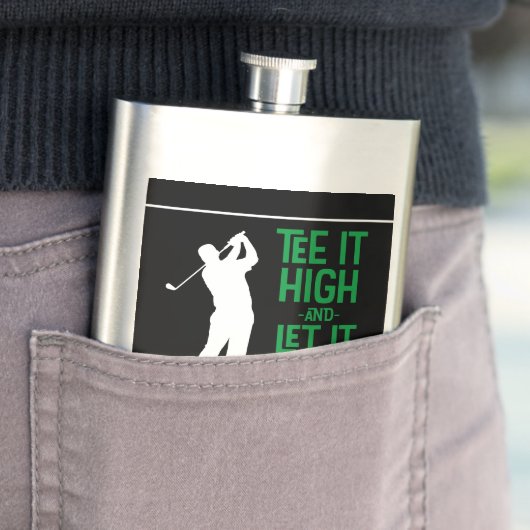 ゴルフ男らしティー引用文かわいいモノグラムブラックグリーン フラスク (インサイチュ)