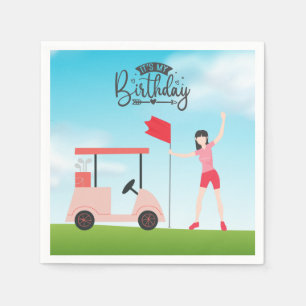 ゴルフ私の誕生日の女性ゴルファーがグリーンに スタンダードカクテルナプキン