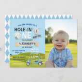 ゴルフ第1ホールインワンフォトバースデーパーティーボーイ 招待状 (正面/裏面)