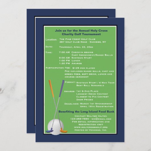 ゴルフ精神の慈善のトーナメントの招待状 招待状 (正面/裏面)