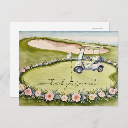 ゴルフ結婚のサンキューカードゴルフ場の水彩画 ポストカード (正面/裏面)