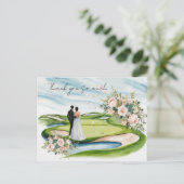 ゴルフ結婚のサンキューカードゴルフ場の水彩画 ポストカード (スタンド正面)