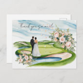 ゴルフ結婚のサンキューカードゴルフ場の水彩画 ポストカード (正面/裏面)
