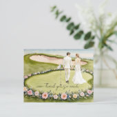 ゴルフ結婚のサンキューカードゴルフ場の水彩画 ポストカード (スタンド正面)