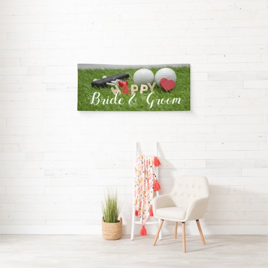 ゴルフ結婚のバナーゴルフボールとグリーンへの愛 横断幕 (インサイチュ)