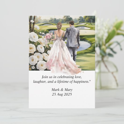 ゴルフ結婚をテーマにした水の色 招待状 (スタンド正面)