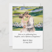 ゴルフ結婚をテーマにした水の色 招待状 (正面)