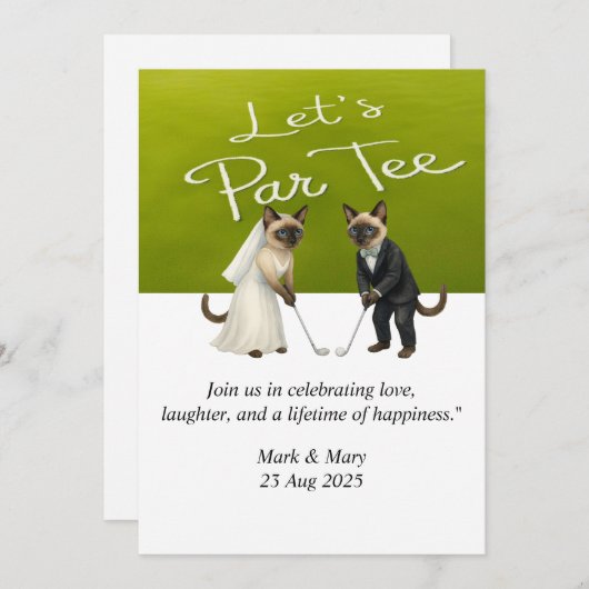 ゴルフ結婚をテーマにした猫好き 招待状 (正面/裏面)