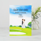 ゴルフ結婚コースのゴルファーの新郎新婦 招待状 (スタンド正面)