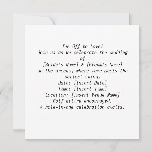 ゴルフ結婚ゴルファー用ゴルフのテーマ 招待状 (裏面)