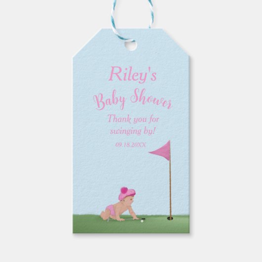 ゴルフ絵画のベビーガール甘いキャディ赤ちゃんシャワー ギフトタグ (正面)
