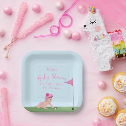ゴルフ絵画のベビーガール甘いキャディ赤ちゃんシャワー ペーパープレート (パーティー)