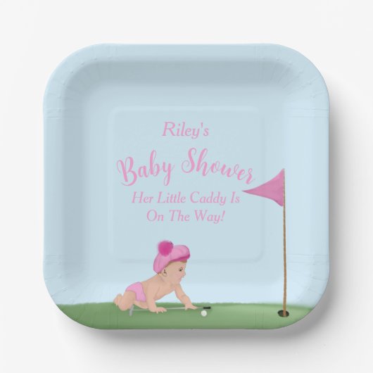 ゴルフ絵画のベビーガール甘いキャディ赤ちゃんシャワー ペーパープレート (正面)