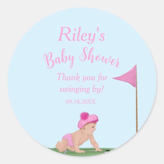 ゴルフ絵画のベビーガール甘いキャディ赤ちゃんシャワー ラウンドシール (正面)