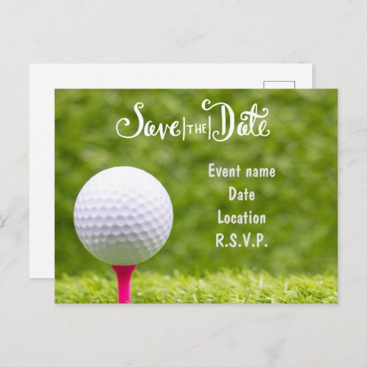 ゴルフ緑の草の上にゴルフボールと日付を保存 ポストカード (正面/裏面)
