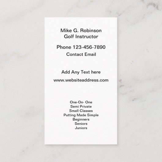 ゴルフ練習インストラクター教室 名刺 (裏面)