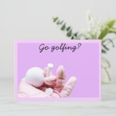 ゴルフ行け？レディーゴルファーがゴルフボール持ってる 招待状 (スタンド正面)