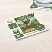 ゴルフ誕生日をテーマにした猫好き スクエアペーパーコースター (アングル)