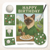 ゴルフ誕生日をテーマにした猫好き スクエアペーパーコースター (正面)