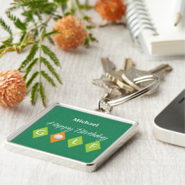 ゴルフ誕生日グリーンダイヤモンドシェイプ キーホルダー