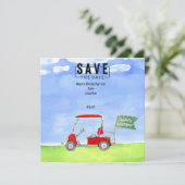 ゴルフ誕生日ゴルフカートで日付を保存 招待状 (スタンド正面)