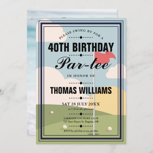 ゴルフ誕生日パルティーパーティー写真 招待状 (正面/裏面)