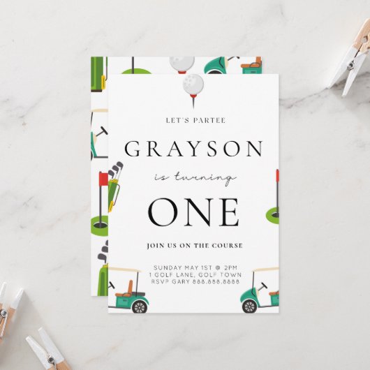 ゴルフ誕生日パルティー招待状 招待状 (正面/裏面インサイチュ)