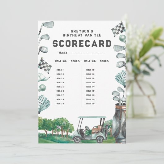 ゴルフ誕生日パルティー | 18穴スコアカードスコアカード 招待状 (スタンド正面)