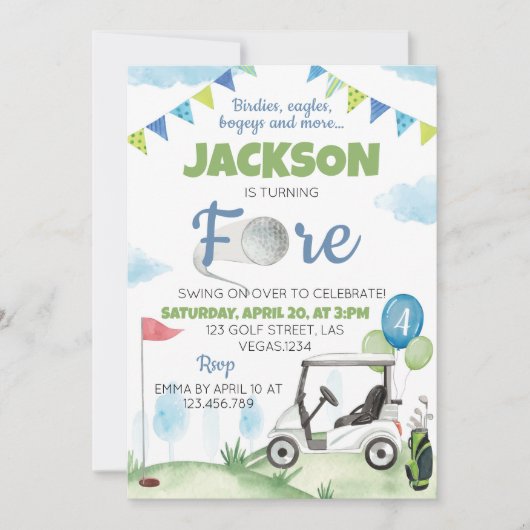 ゴルフ誕生日パーティーへの招待 招待状 (正面)