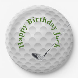 ゴルフ誕生日パーティー用の白いゴルフボールとクラブのペーパー皿 ペーパープレート