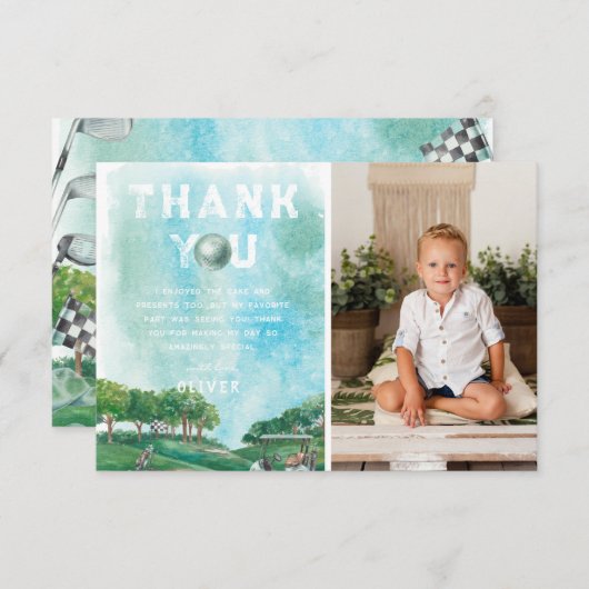 ゴルフ誕生日パーティー |写真ありがとう サンキューカード (正面/裏面)