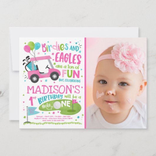 ゴルフ誕生日ホールインワンゴルフ第1誕生日パーティー 招待状 (正面)