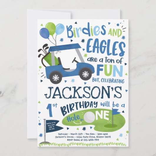 ゴルフ誕生日ホールインワンゴルフ1回目の誕生日パーティー 招待状 (正面)